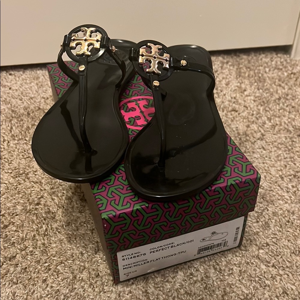 Tory Burch Mini Miller Black Thong Sandals